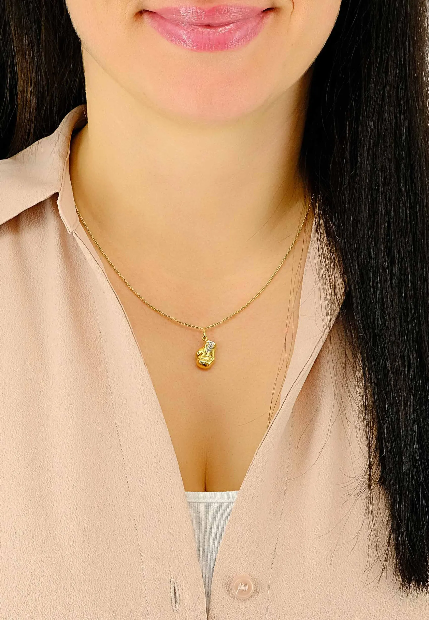 Anhänger Boxen Bicolor Gelb-/Weissgold 750, 22x12mm