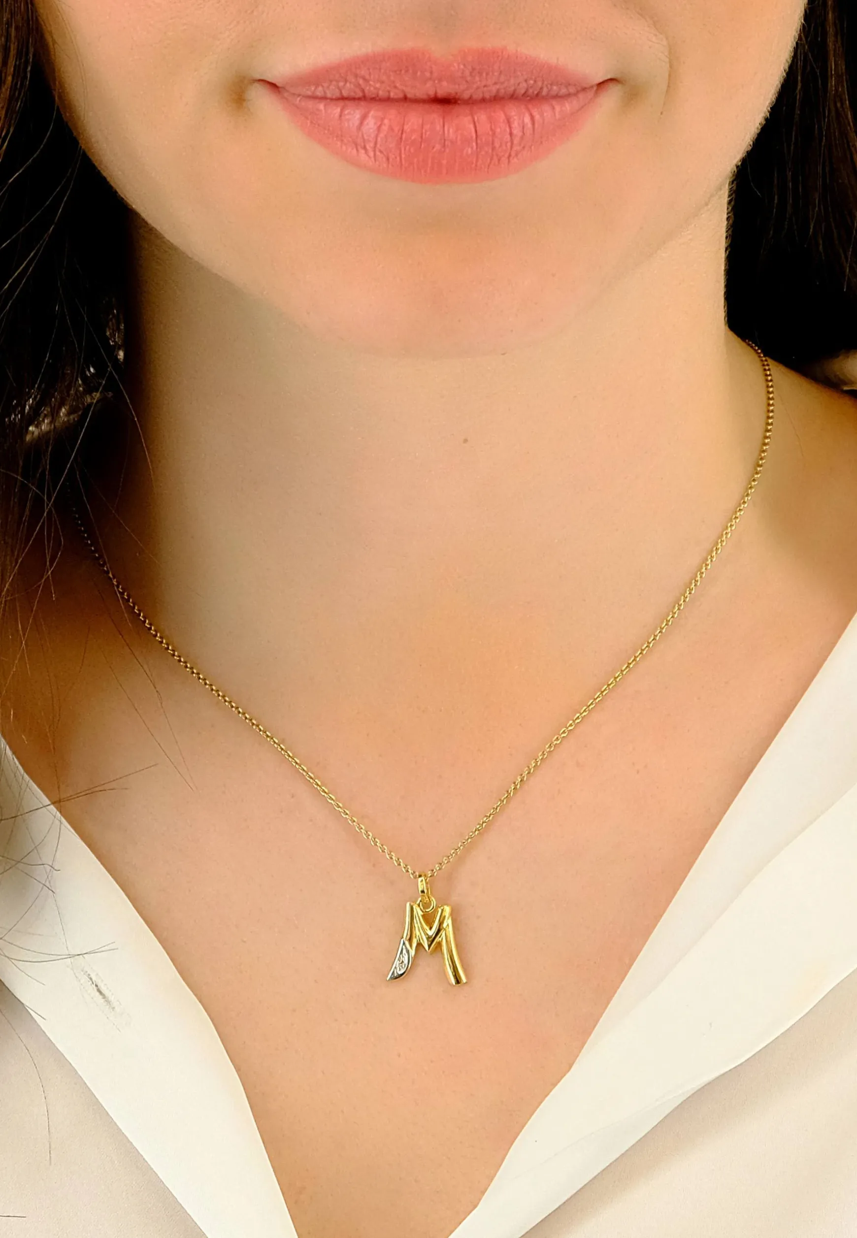 Anhänger Buchstabe M Bicolor Gelb-/Weissgold 750 Diamant 0.01ct. 21x14mm