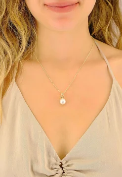 Anhänger Gelbgold 750 Süsswasserperle 10-10.5mm Brillant 0.03ct.