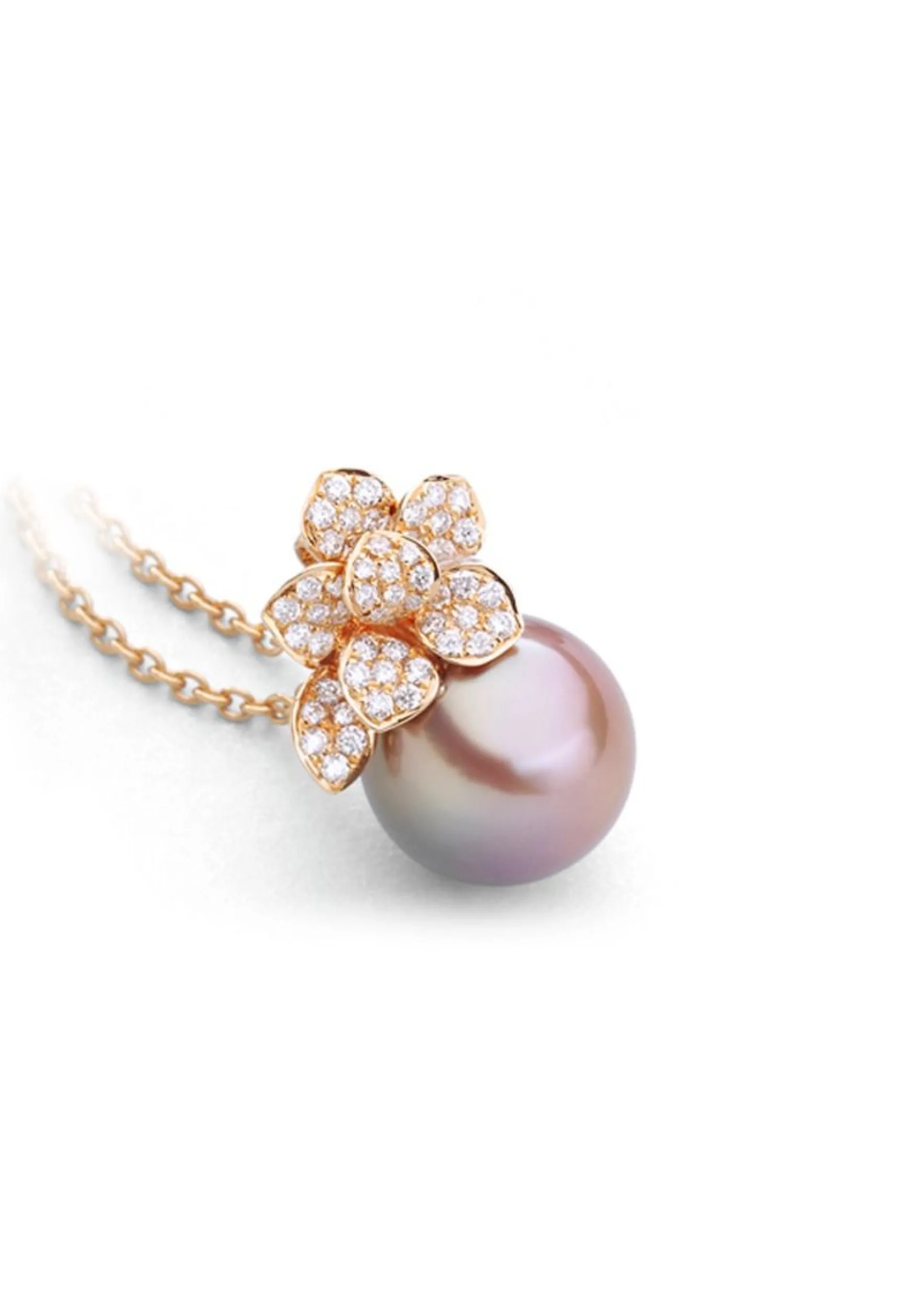 Anhänger 750/18K Rotgold Süsswasserperle Ming, Diamant 0.35ct.