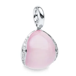 Anhänger 750/18K Weissgold Diamant 0.14ct. Rosenquarz 14.02ct.
