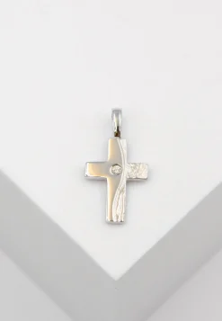 Anhänger Kreuz Weissgold 750 Diamant 0.025ct. 22x11mm