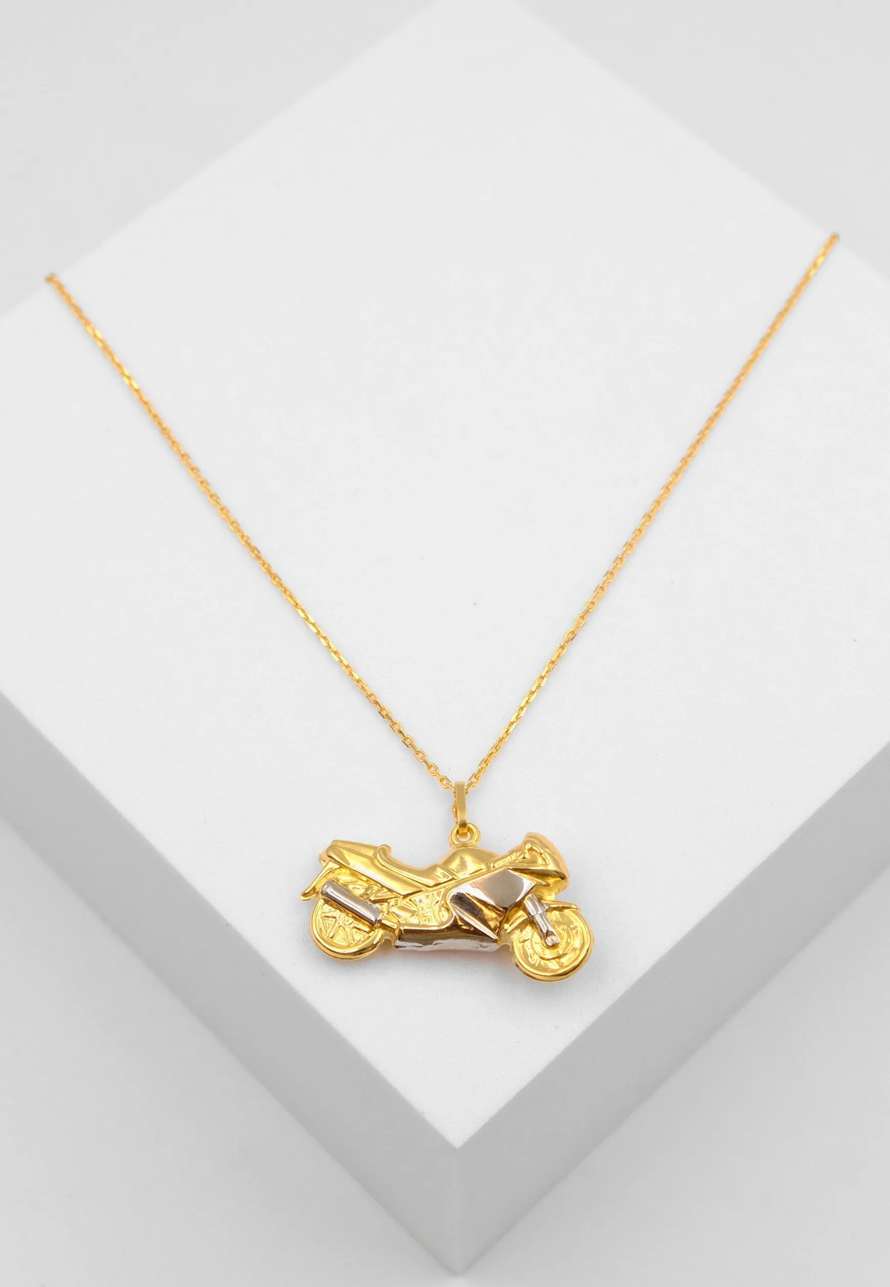 Anhänger Motorrad Bicolor Gelb-/Weissgold 750, 21x28mm