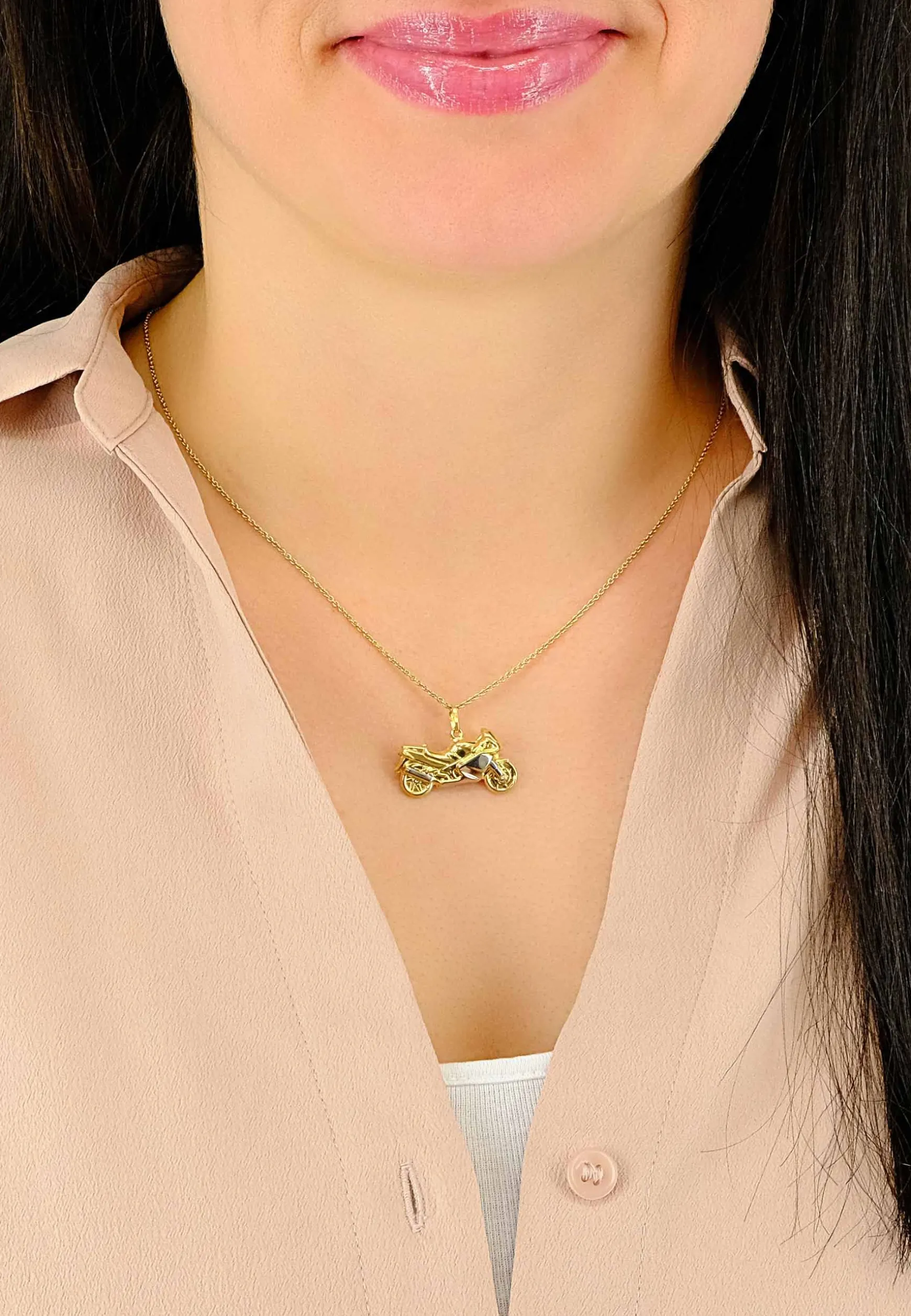 Anhänger Motorrad Bicolor Gelb-/Weissgold 750, 21x28mm