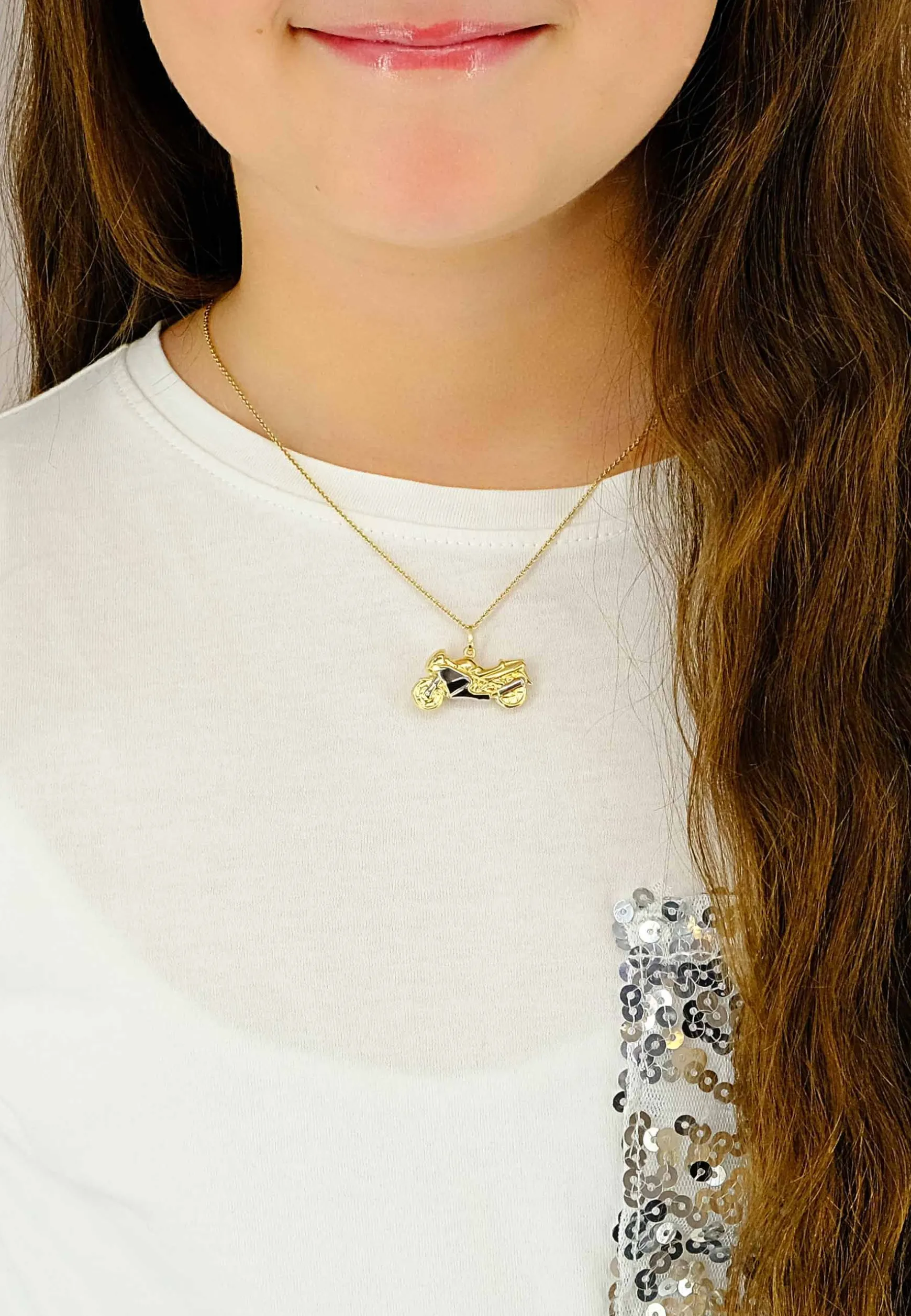 Anhänger Motorrad Bicolor Gelb-/Weissgold 750, 21x28mm