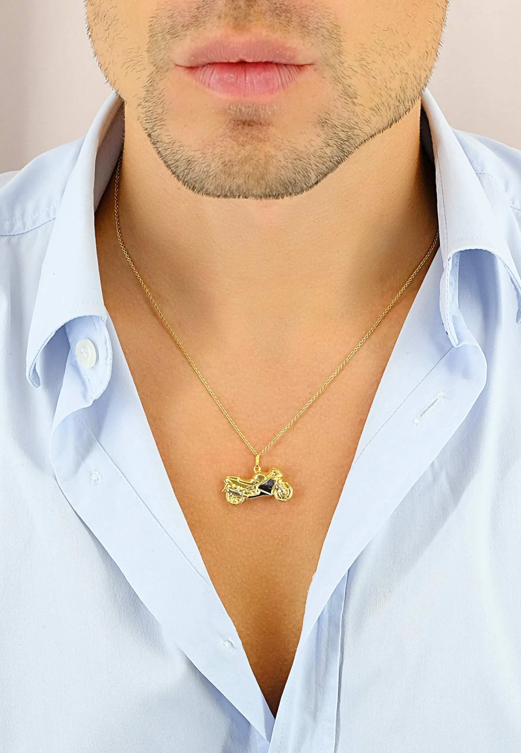 Anhänger Motorrad Bicolor Gelb-/Weissgold 750, 21x28mm