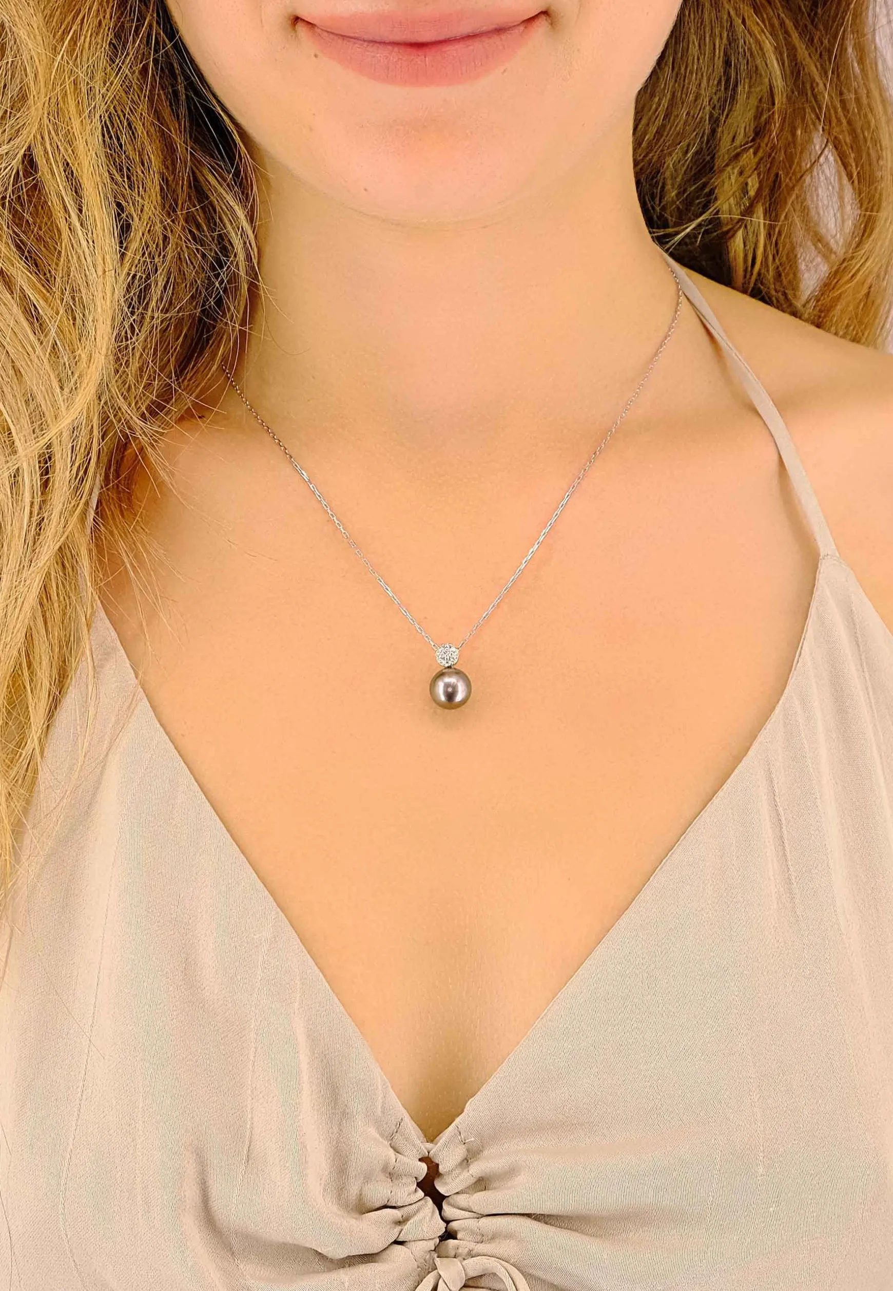 Anhänger Weissgold 750 Tahiti Perle 9.5-10mm Brillant 0.14ct.