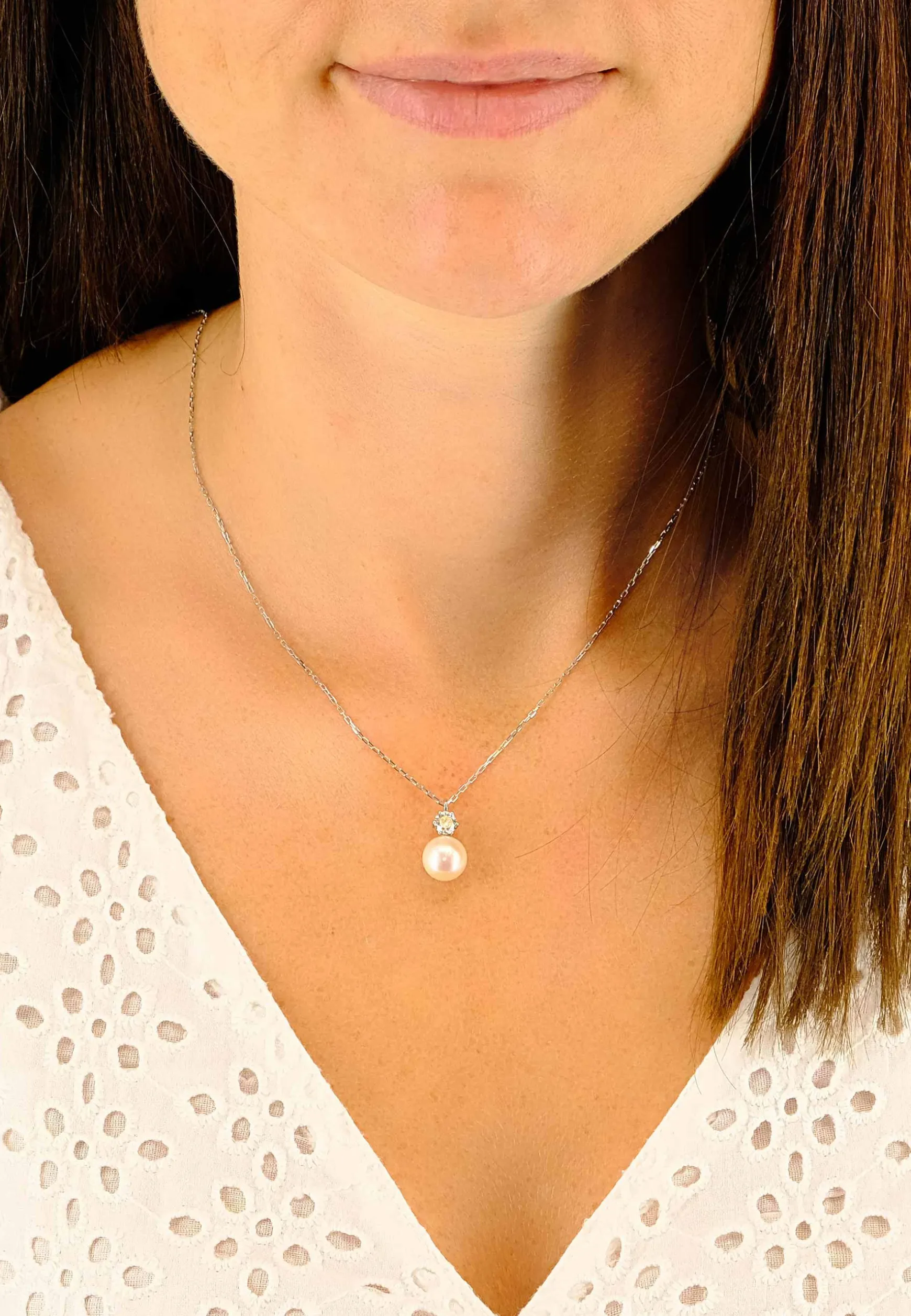 Anhänger Weissgold 750/18K Perle Akoya 9-9.5mm Brillant 0.40ct.