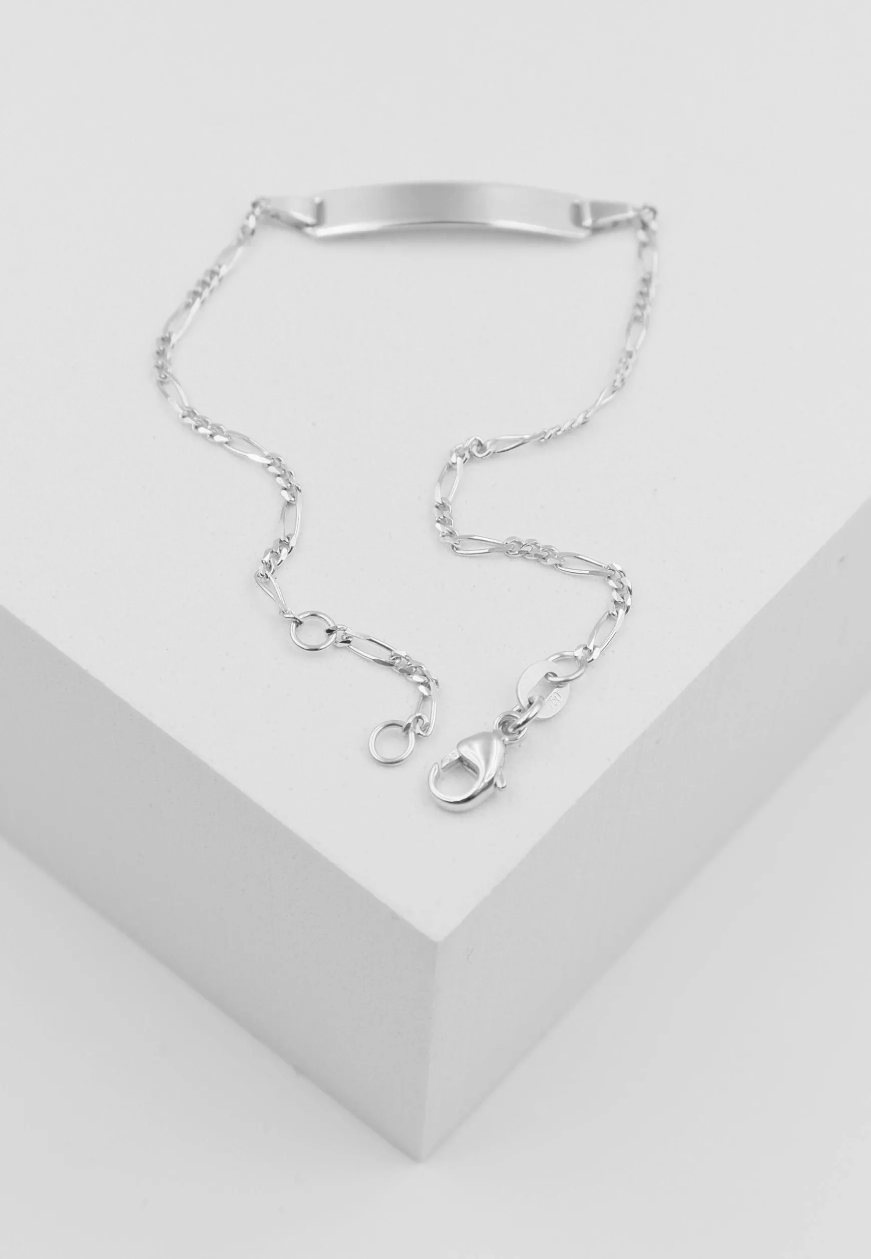 Bébé Bracelet Figaro Weissgold 375, 14cm Gravurplatte 1.8cm