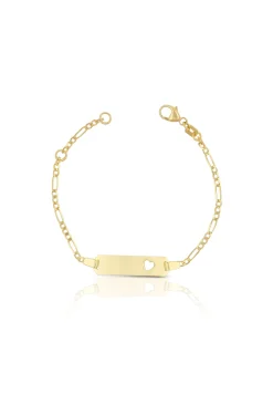 Bébé Bracelet Herz Figaro Gelbgold 750, 14cm Gravurplatte 2.1cm