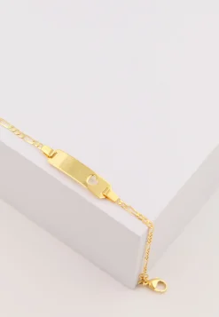 Bébé Bracelet Herz Figaro Gelbgold 750, 14cm Gravurplatte 2.1cm