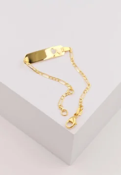 Bébé Bracelet Herz Figaro Gelbgold 750, 14cm Gravurplatte 2.1cm