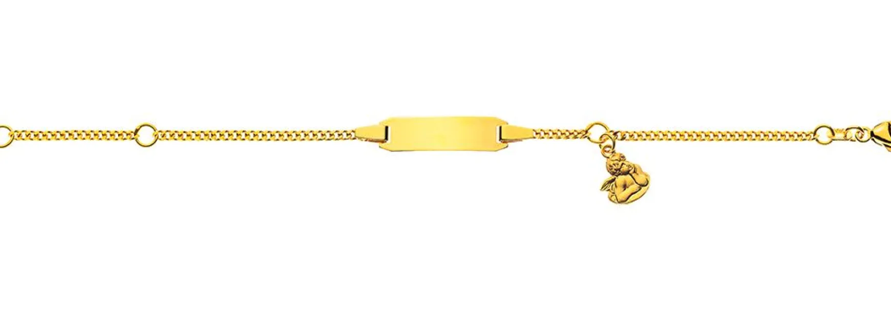 Bébé Bracelet Panzer Gelbgold 750, 14cm Gravurplatte 2cm Engel Anhänger