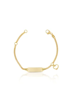 Bébé Bracelet Panzer Gelbgold 750, 14cm Herzanhänger Gravurplatte 2.1cm
