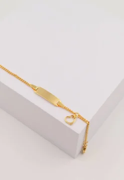 Bébé Bracelet Panzer Gelbgold 750, 14cm Herzanhänger Gravurplatte 2.1cm