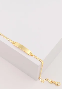 Bébé Bracelet Panzer Gelbgold 375, 14cm Gravurplatte 2.4cm