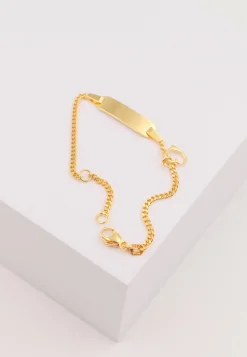 Bébé Bracelet Panzer Gelbgold 750, 14cm Herzanhänger Gravurplatte 2.1cm