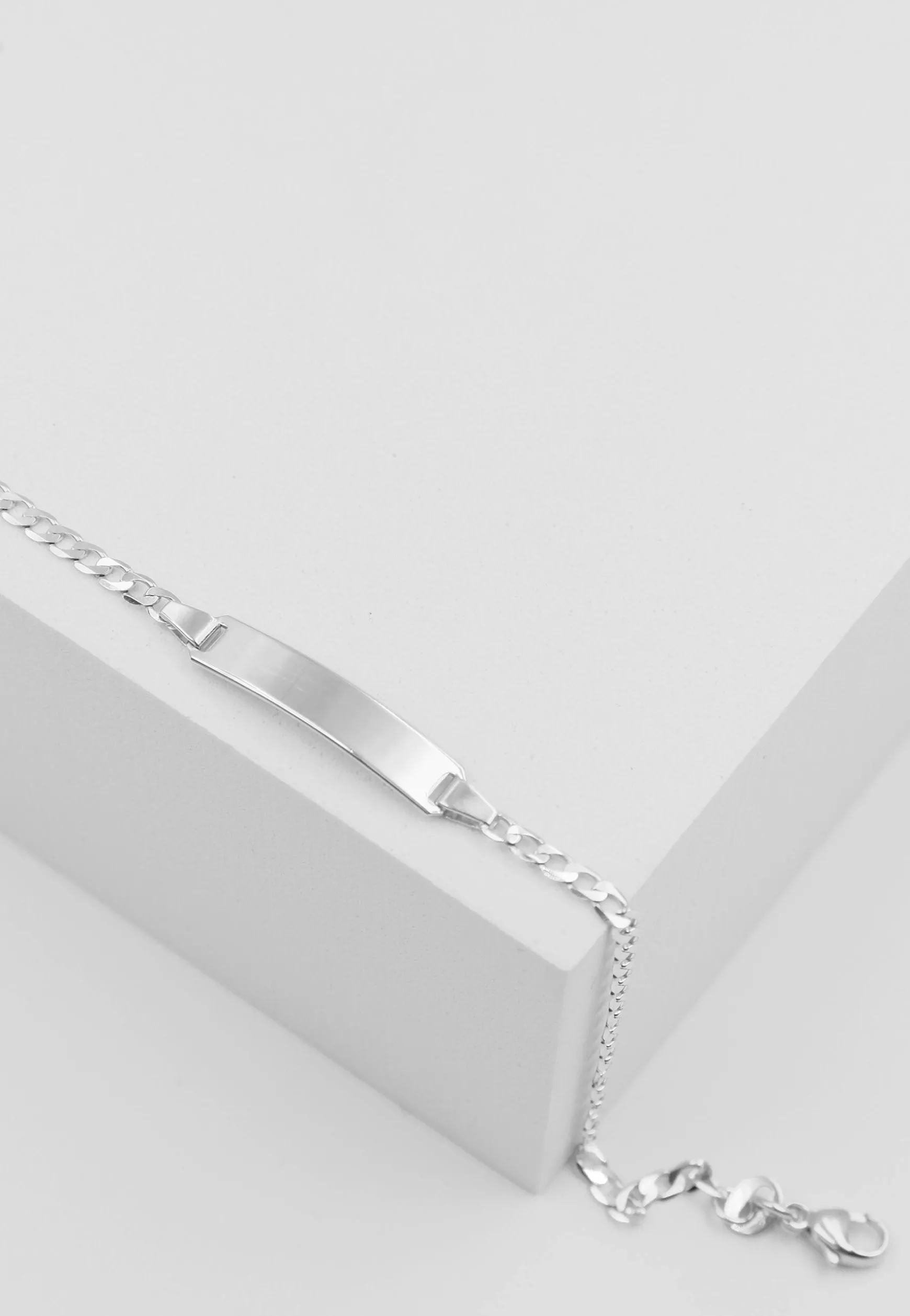 Bébé Bracelet Panzer Weissgold 750, 14cm, Gravurplatte 2.4cm