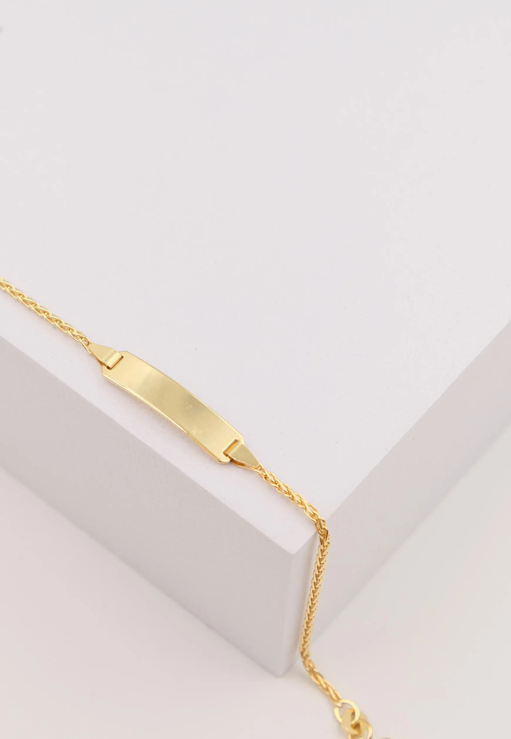 Bébé Bracelet Zopf Gelbgold 750, 16cm Gravurplatte 1.6cm