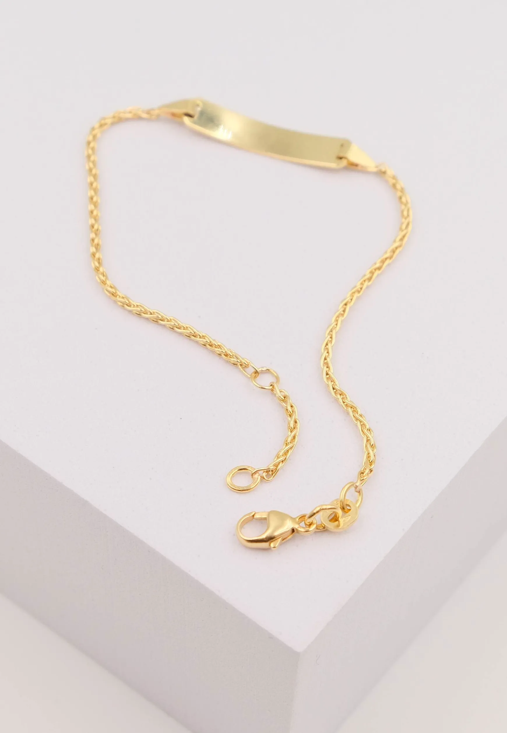 Bébé Bracelet Zopf Gelbgold 750, 16cm Gravurplatte 1.6cm