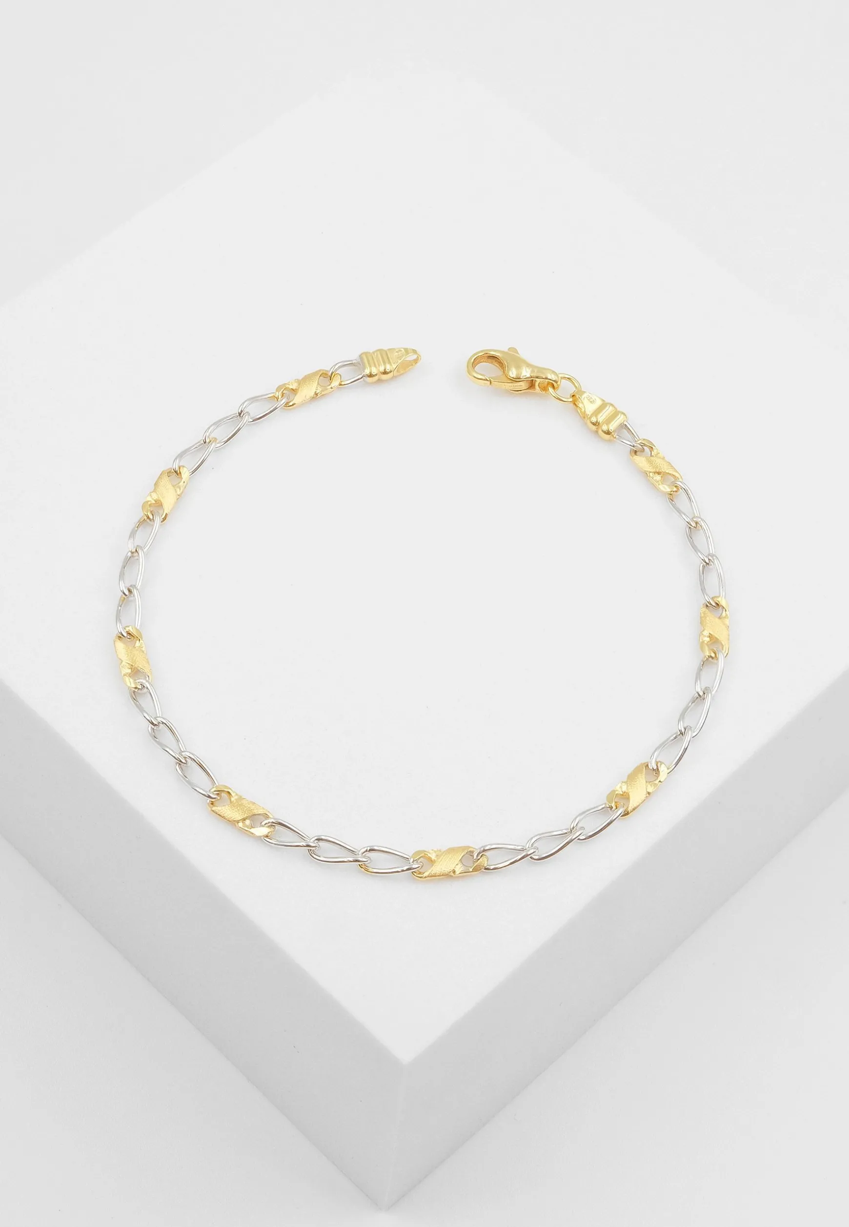 Bracelet 8er-Kette fein Bicolor Gelbgold-/Weissgold 750, 3.2mm, 19cm