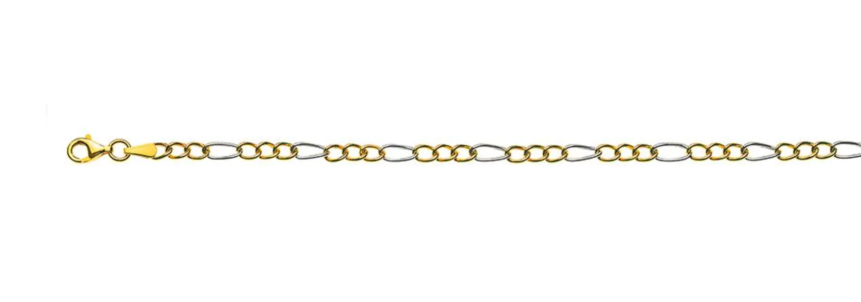 Bracelet Figaro Bicolor Gelb-/Weissgold 750, 19cm, 4mm