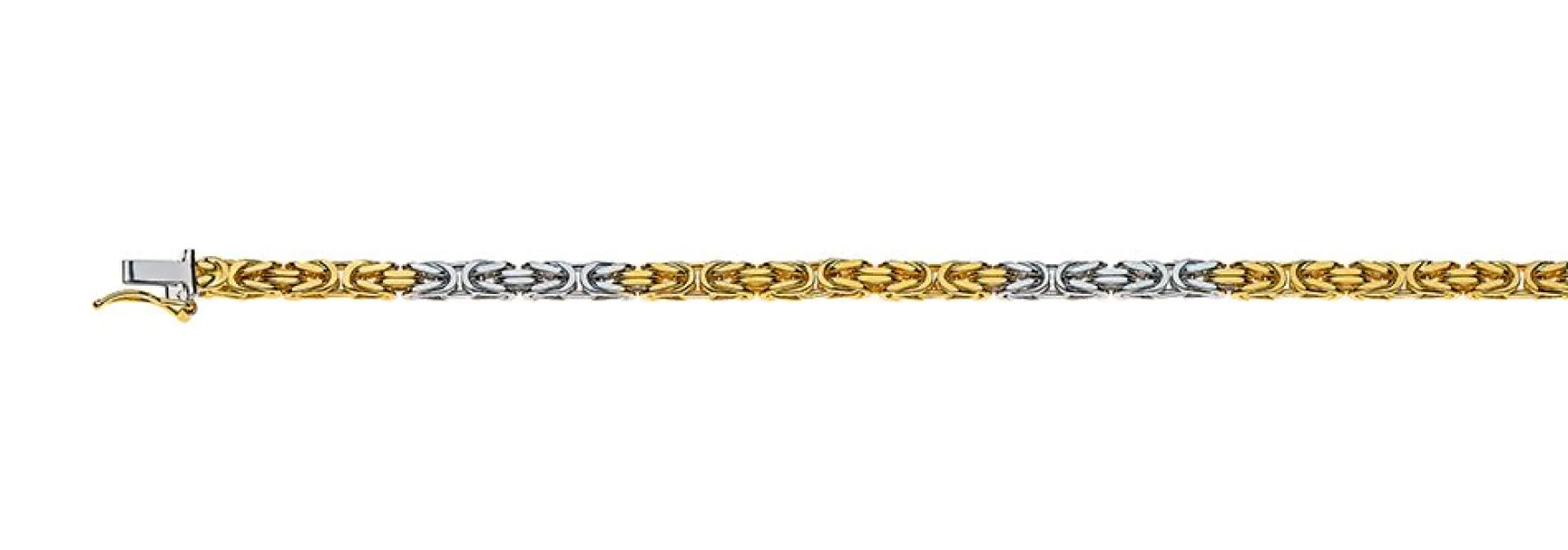 Bracelet Königskette klassisch Bicolor Gelb-/Weissgold 750, 19cm, 3.3mm