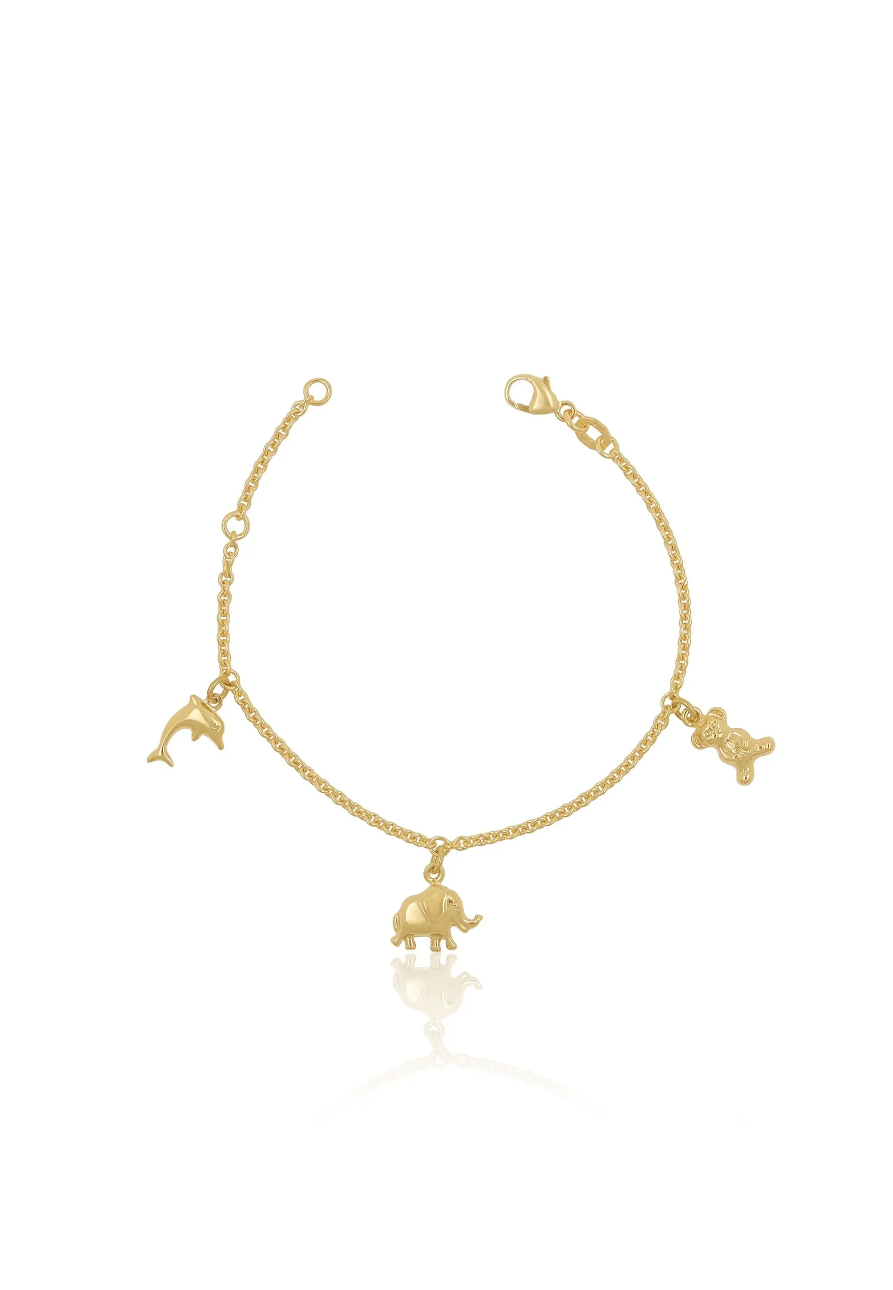 Bracelet Rundanker Gelbgold 750 Charm Bär, Elefant, Delfin, 2mm, 16cm