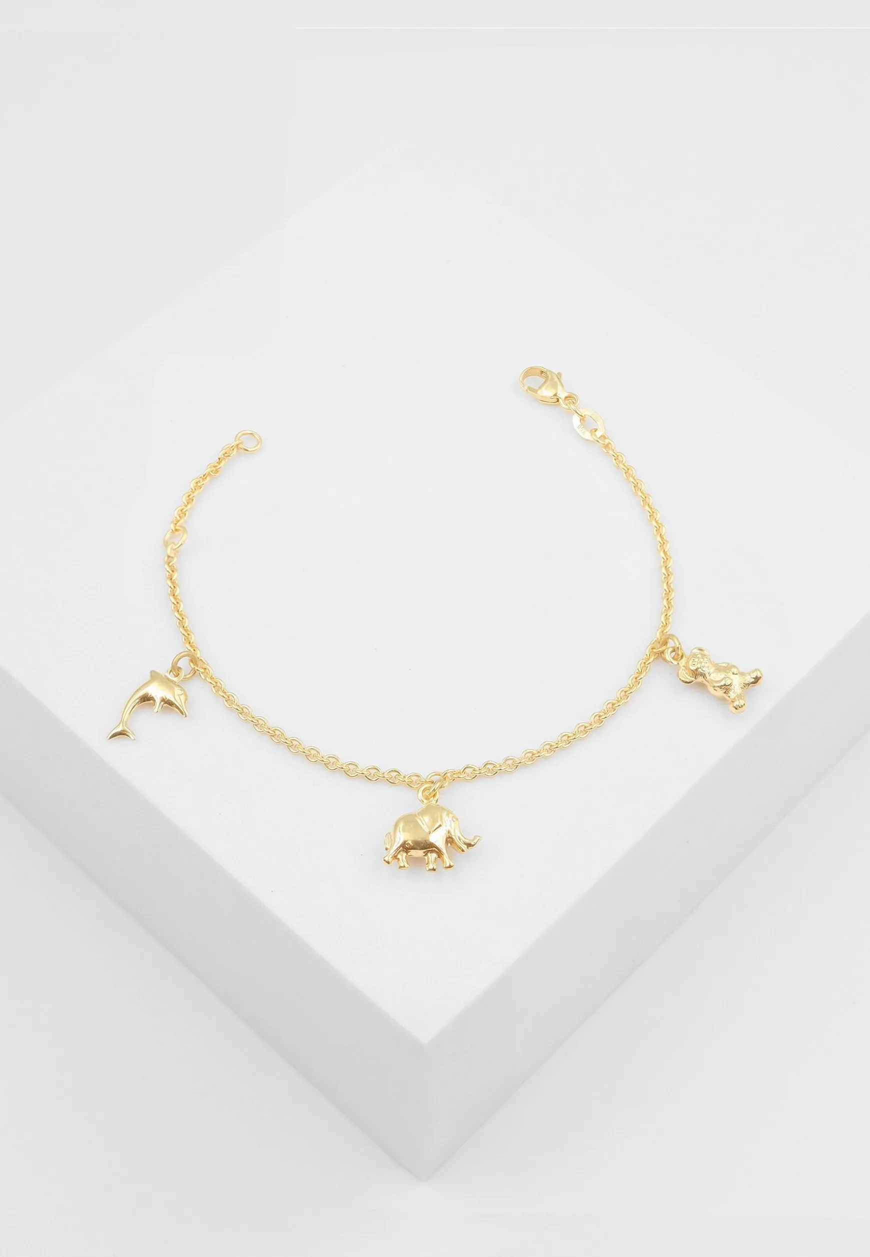 Bracelet Rundanker Gelbgold 750 Charm Bär, Elefant, Delfin, 2mm, 16cm