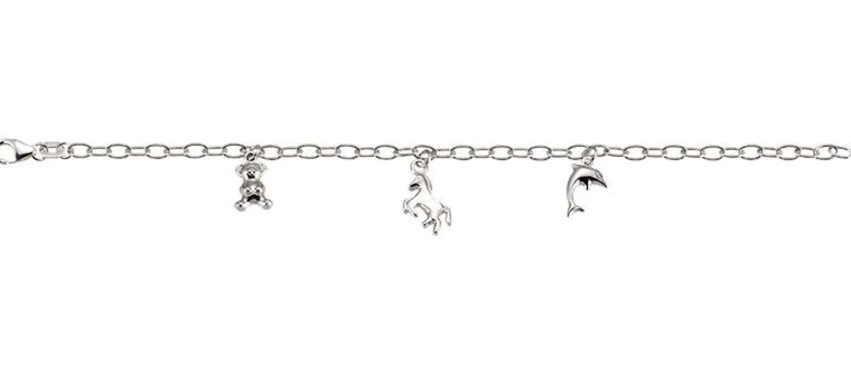 Bracelet Silber 925 Charm Bär, Pferd, Delfin, 3mm, 16cm