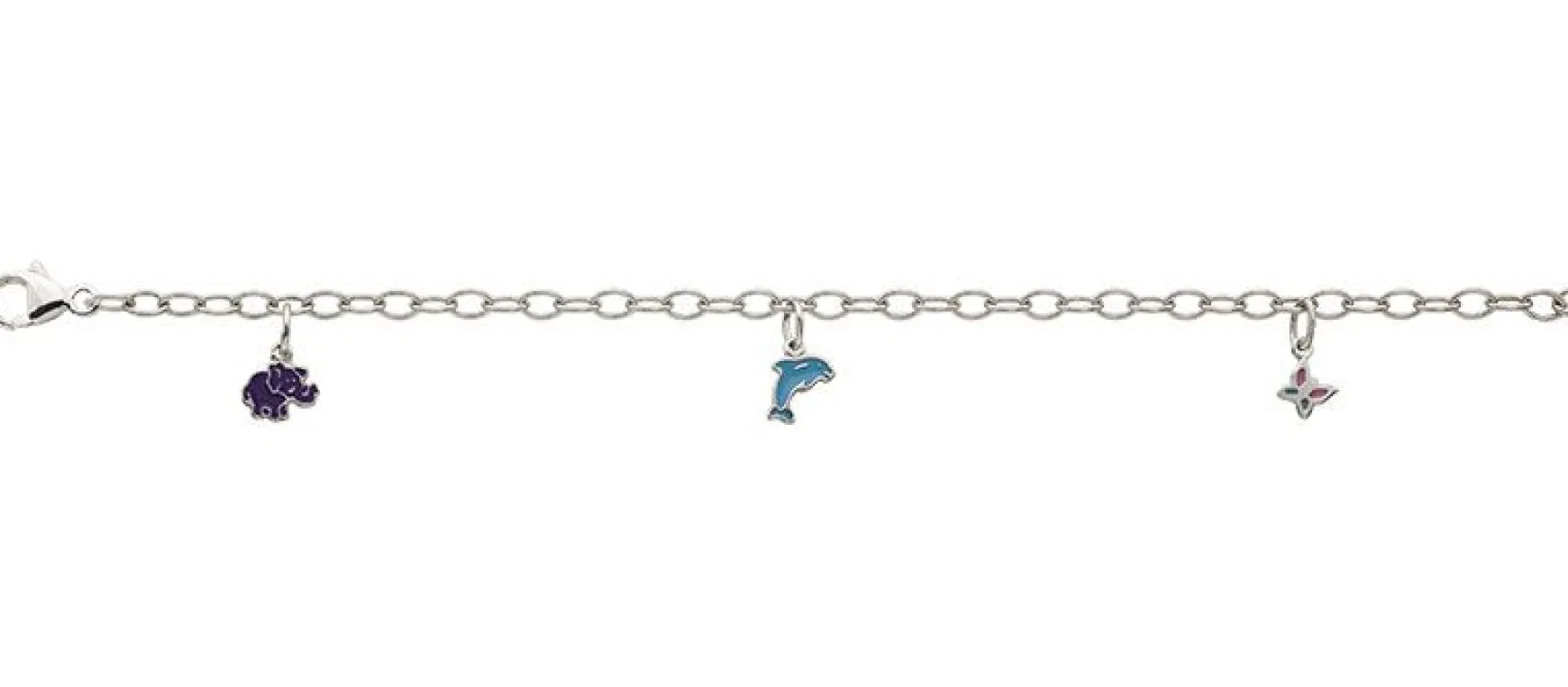 Bracelet Silber 925 Charm Delfin, Elefant, Schmetterling, 3.5mm, 16cm