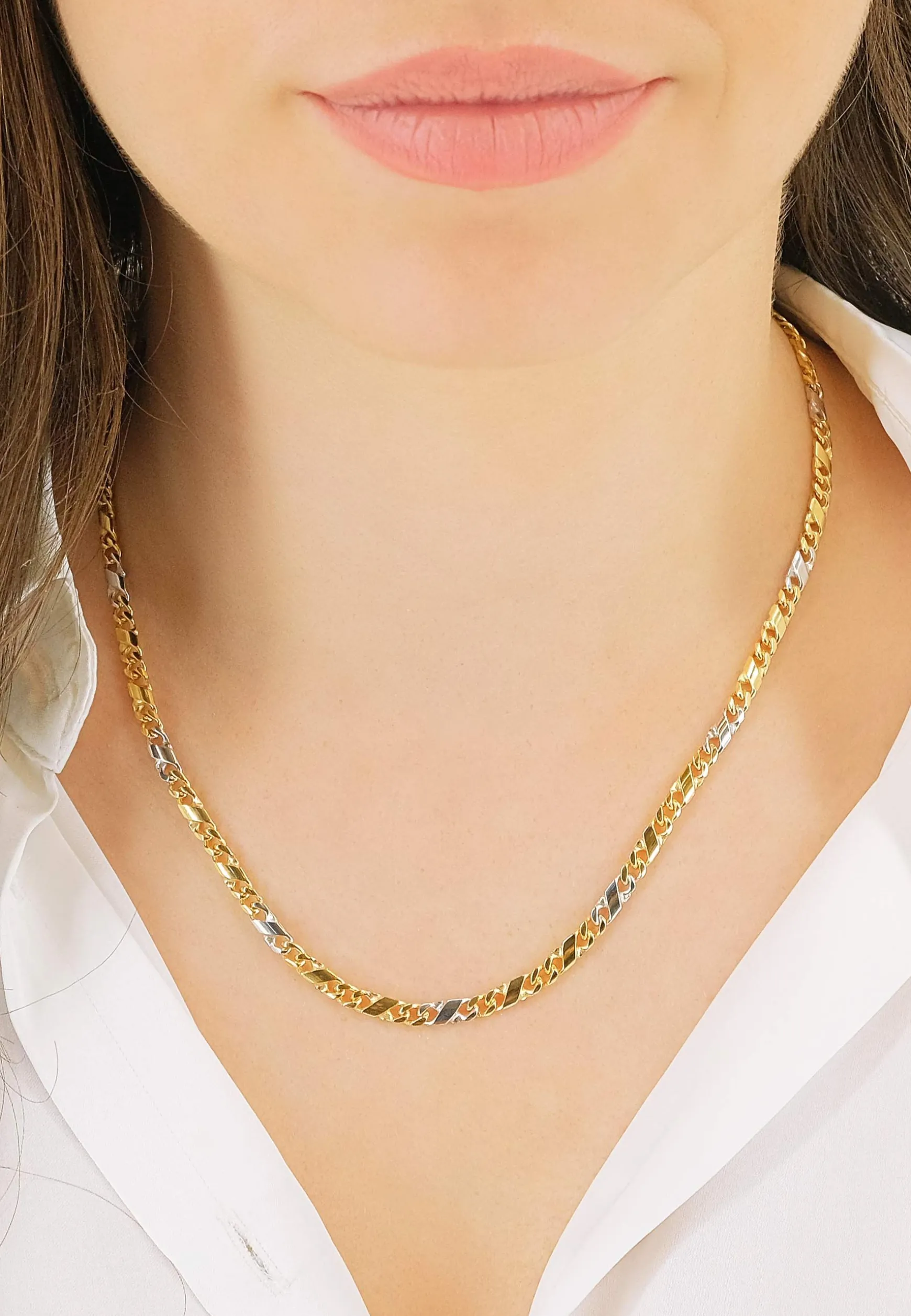 Collier 8er-Kette Bicolor Gelb-/Weissgold 750, 3.8mm, 50cm
