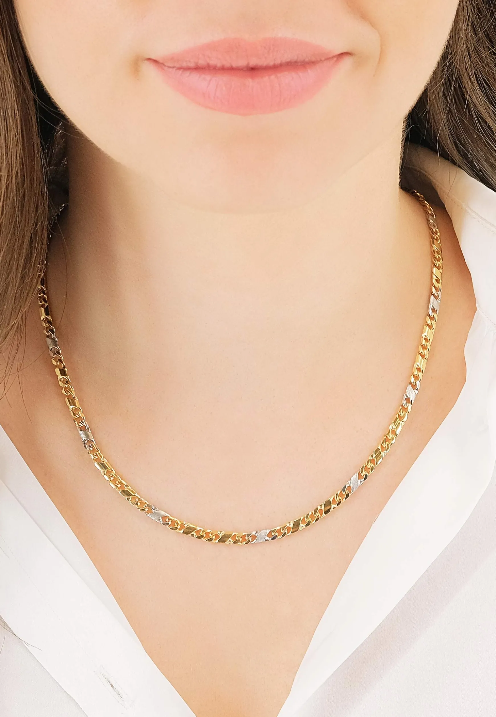Collier 8er-Kette Bicolor Gelb-/Weissgold 750, 3.8mm, 50cm