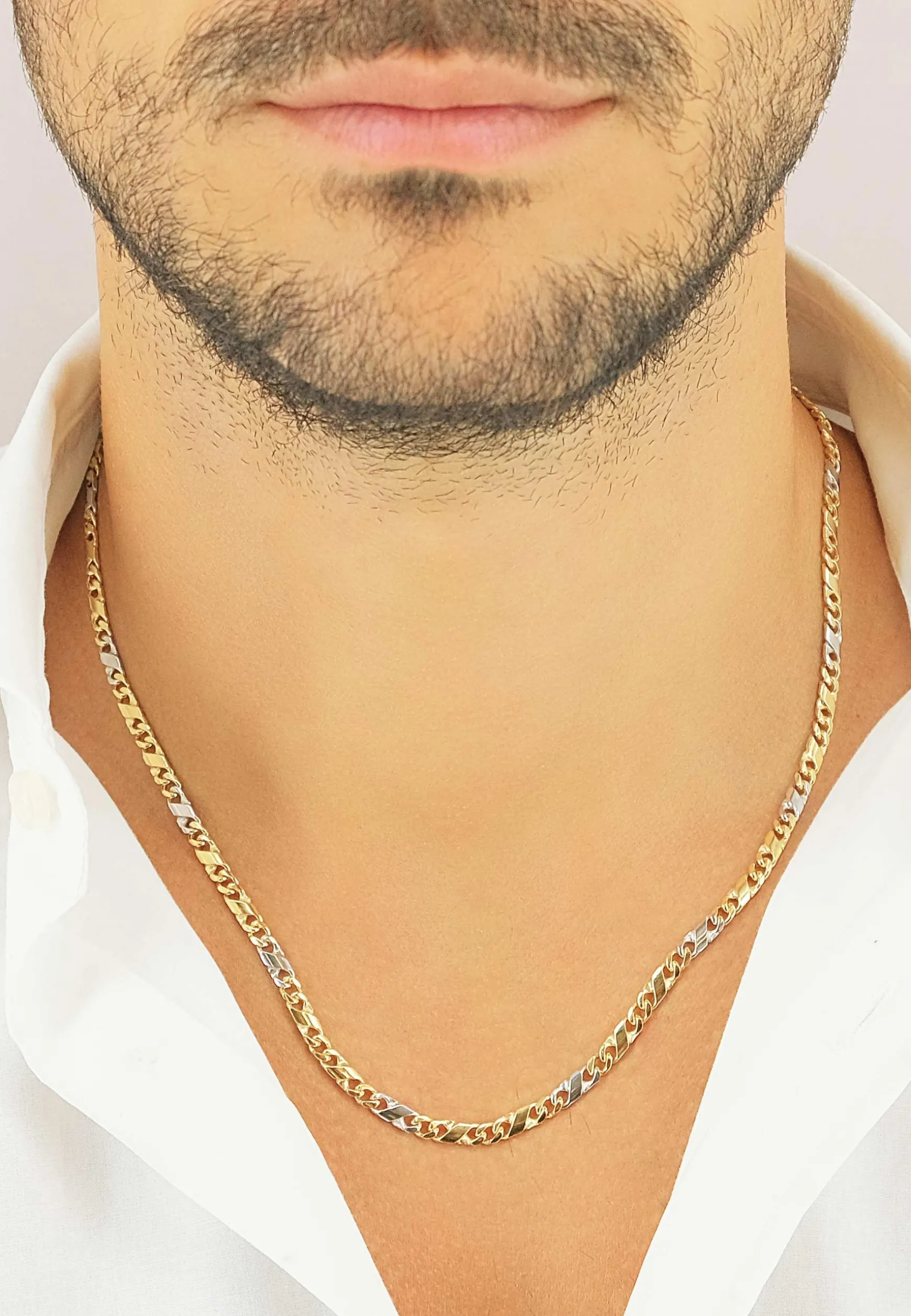 Collier 8er-Kette Bicolor Gelb-/Weissgold 750, 3.8mm, 50cm