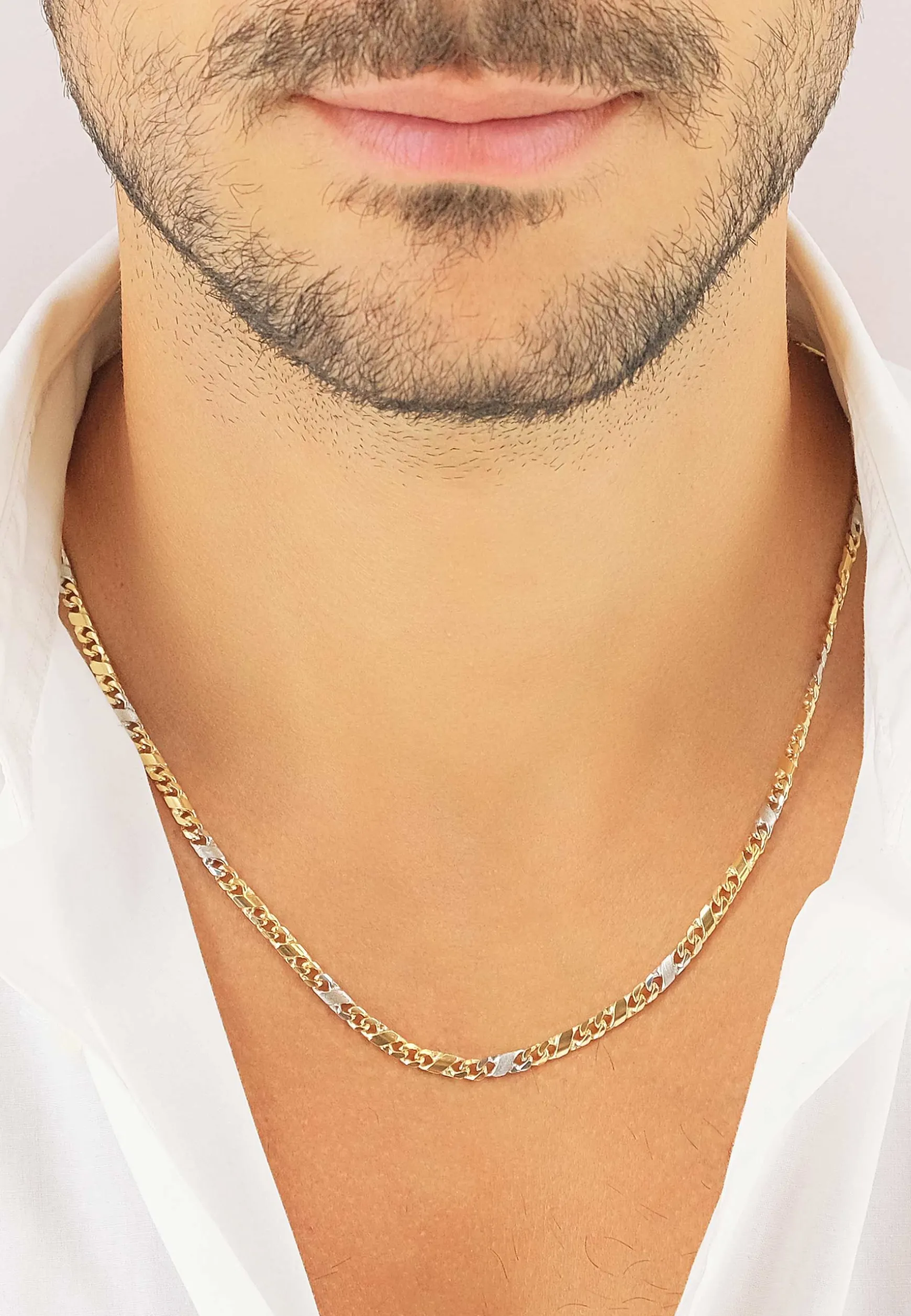 Collier 8er-Kette Bicolor Gelb-/Weissgold 750, 3.8mm, 50cm