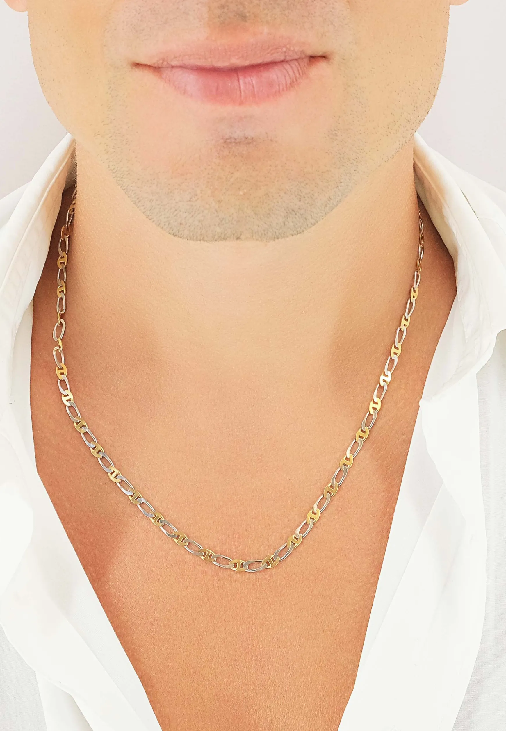 Collier Fantasie Bicolor Gelbgold-/Weissgold 750, 3.9mm, 55cm