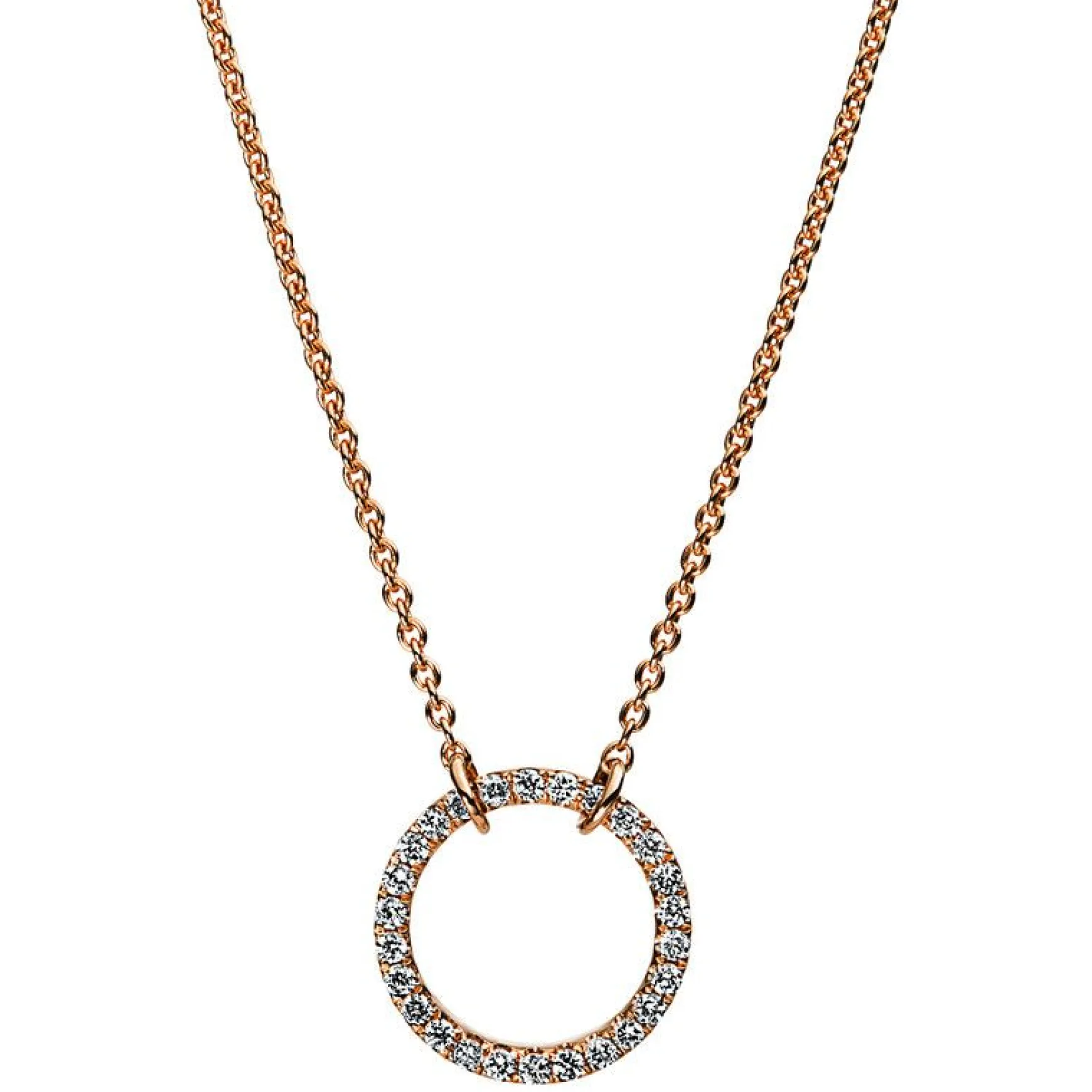 Collier 585/14K Roségold Kreis Diamant 0.18ct. 44 cm