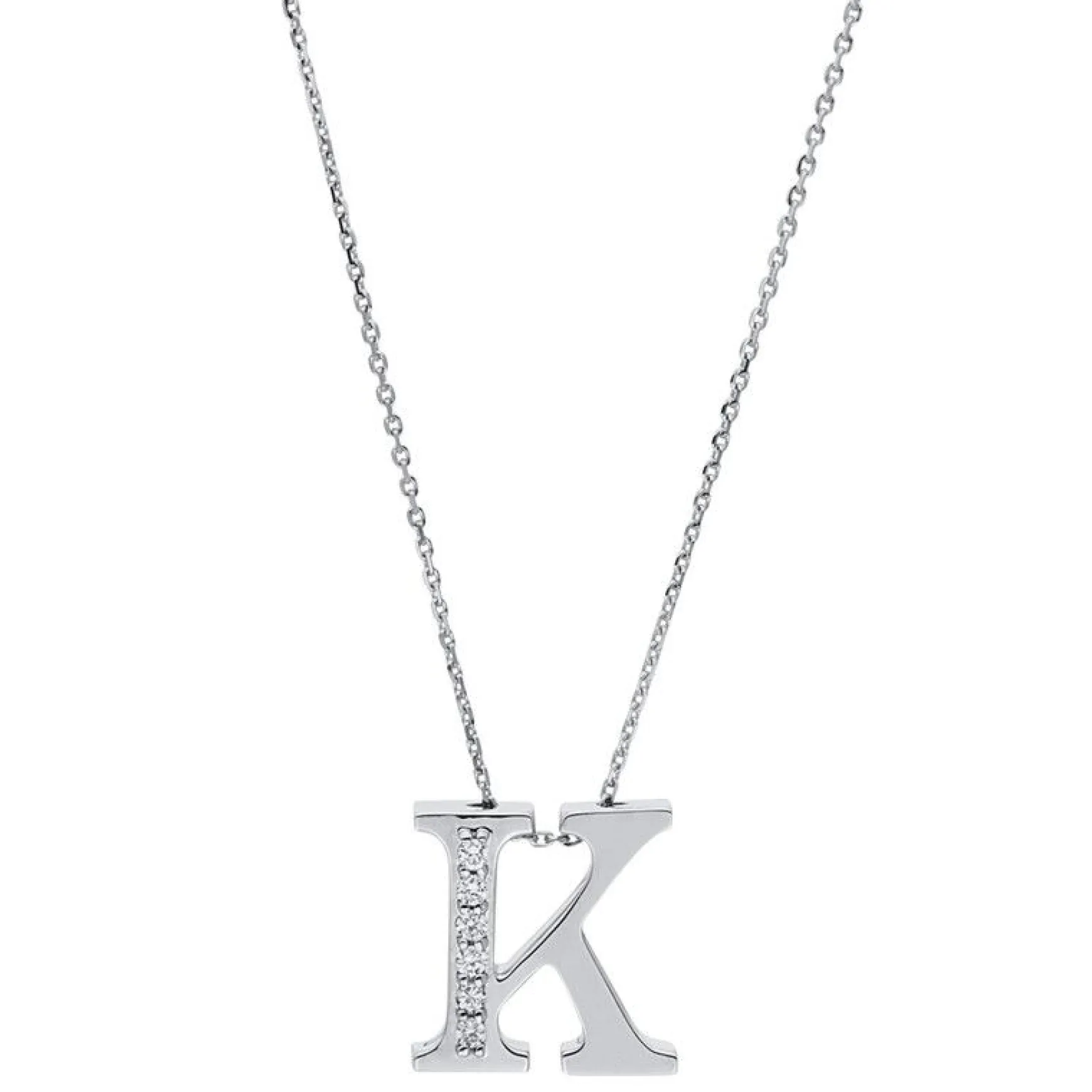 Collier 585/14K Weissgold Buchstabe K Diamant 0.04ct. 42 cm