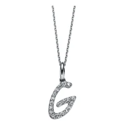 Collier 585/14K Weissgold Buchstabe G Diamant 0.07ct. 42 cm