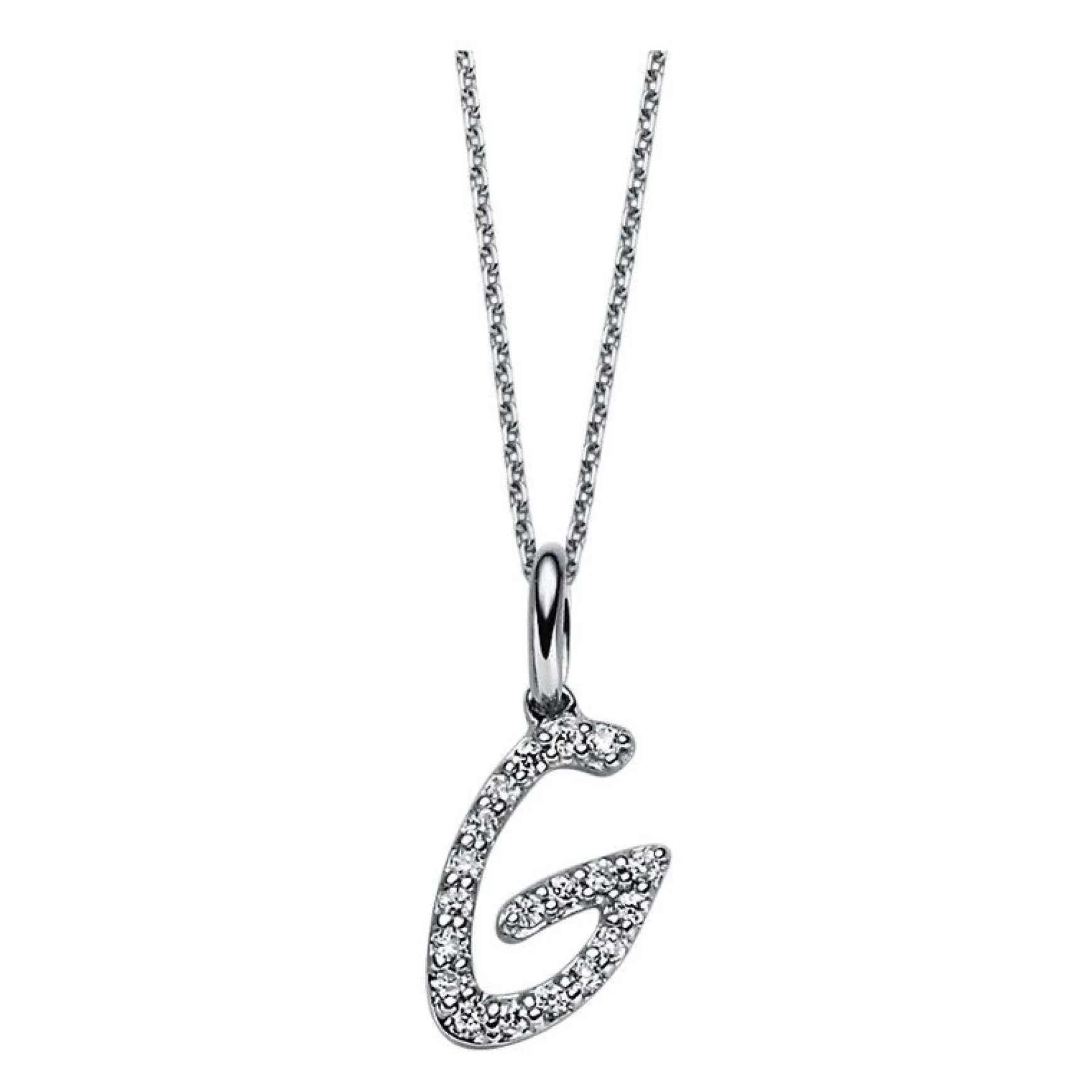 Collier 585/14K Weissgold Buchstabe G Diamant 0.07ct. 42 cm