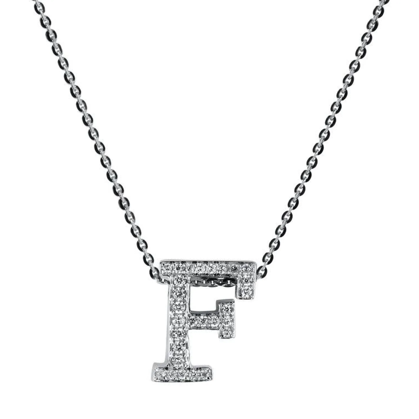 Collier 750/18K Weissgold Buchstabe F Diamant 0.11ct. 42 cm