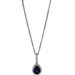 Collier 750/18K Weissgold Diamant 0.12ct. Safir 0.82ct.
