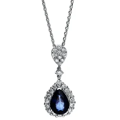 Collier 750/18K Weissgold Diamant 0.42ct. Safir 1.09ct.