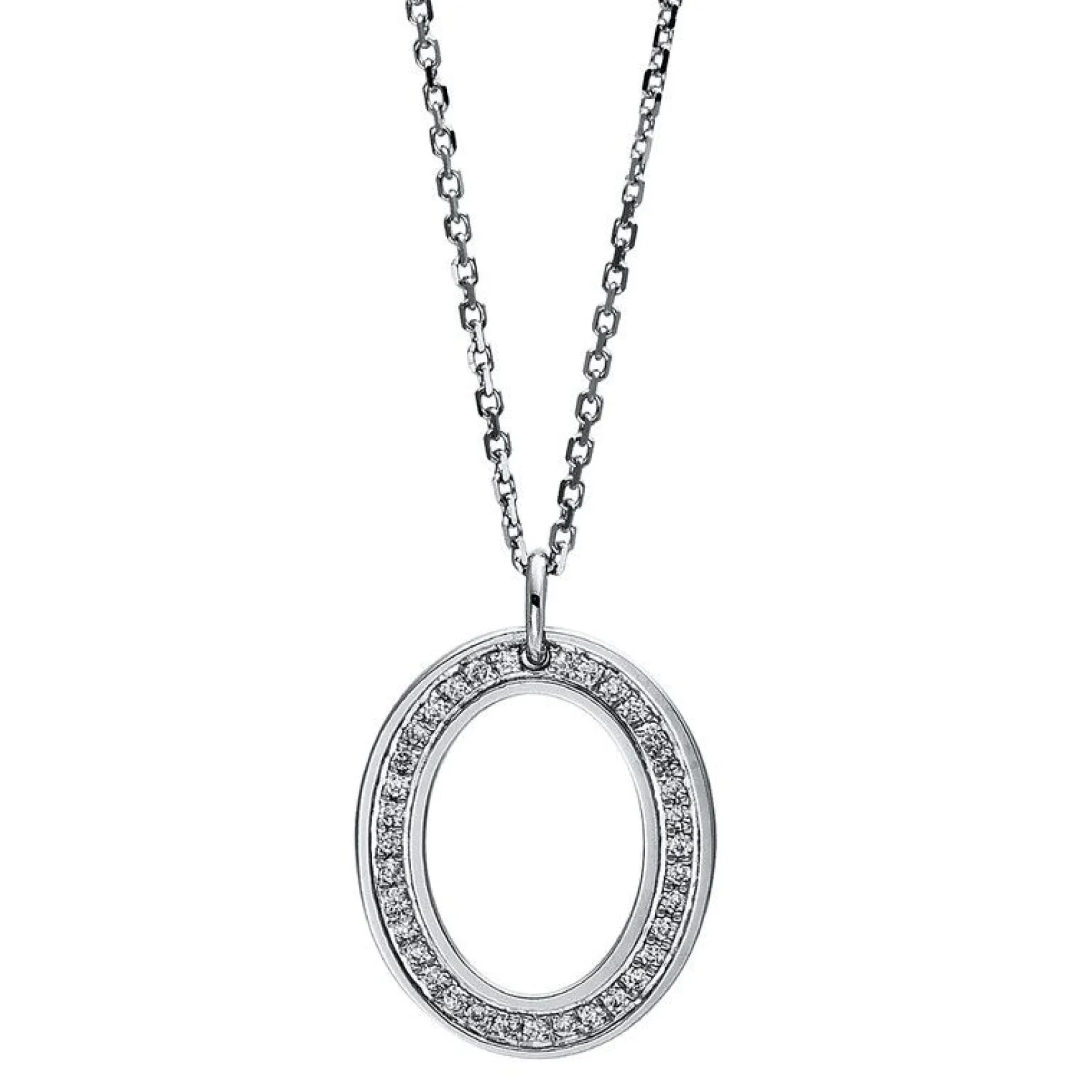 Collier 585/14K Weissgold Oval Diamant 0.12ct. 40 cm