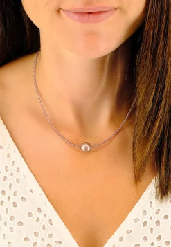 Collier Roségold 750 Süsswasserperle 10-11mm Spinell