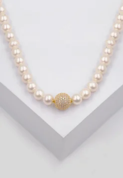 Collier Silber 925 Süsswasserperle 8-9mm Zirkonia