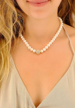 Collier Silber 925 Süsswasserperle 8-9mm Zirkonia