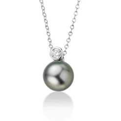 Collier Weissgold 750 Tahiti Perle Diamant 0.18ct.