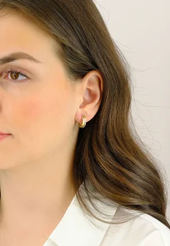 Creolen Bicolor Gelb-/Weissgold 750 Zirkonia 14mm