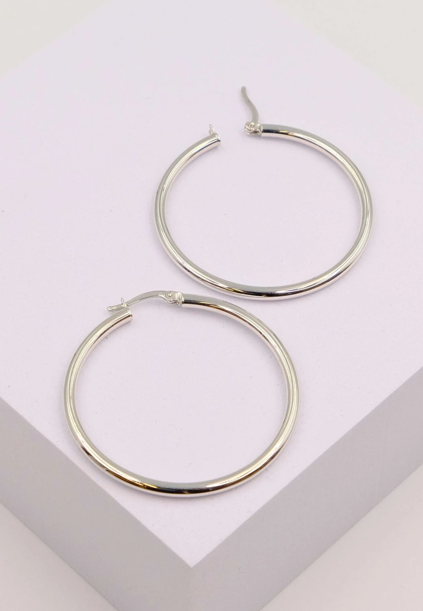 Creolen Weissgold 750 Runddraht 40mm